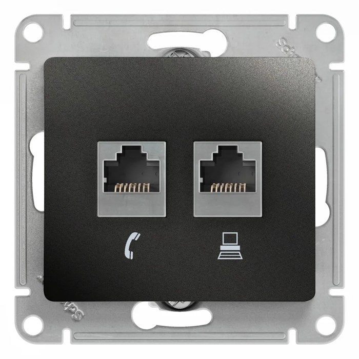 GLOSSA РОЗЕТКА двойная RJ11+RJ45 кат.5e, механизм, АНТРАЦИТ GSL000785 - фото 10060