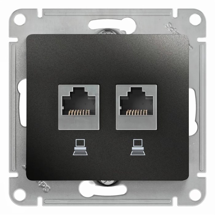 GLOSSA РОЗЕТКА двойная компьютерная RJ45+RJ45 кат. 5e, механизм, АНТРАЦИТ GSL000785KK - фото 10064