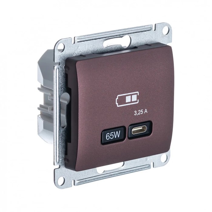 GLOSSA USB РОЗЕТКА тип-C 65Вт высокоскор.заряд. QC, PD, механизм, БАКЛАЖАНОВЫЙ GSL001127 - фото 10490