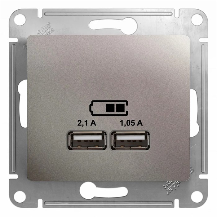 GLOSSA USB РОЗЕТКА A+A, 5В/2,1А, 2х5В/1,05А, механизм, ПЛАТИНА GSL001233 - фото 10688