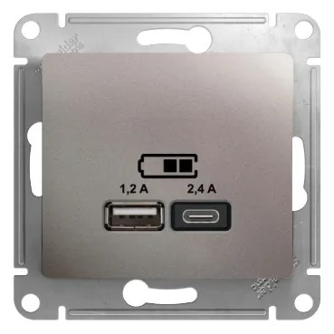 GLOSSA USB РОЗЕТКА А+С, 5В/2,4А, 2х5В/1,2А, механизм, ПЛАТИНА GSL001239 - фото 10696