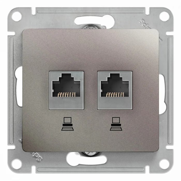 GLOSSA РОЗЕТКА двойная компьютерная RJ45+RJ45 кат. 5e, механизм, ПЛАТИНА GSL001285KK - фото 10824