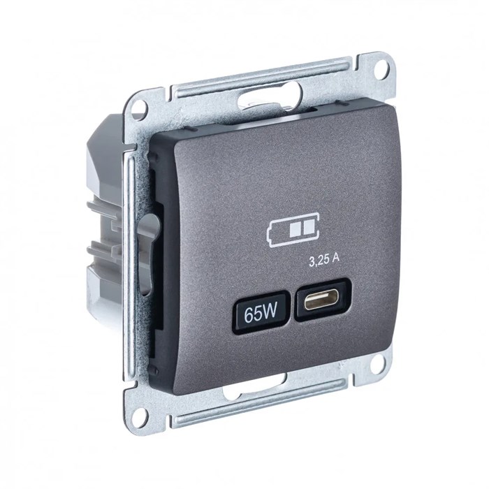 GLOSSA USB РОЗЕТКА тип-C 65Вт высокоскор.заряд. QC, PD, механизм, ГРАФИТ GSL001327 - фото 10911
