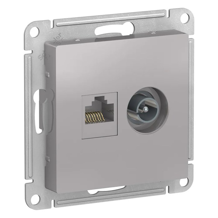ATLASDESIGN РОЗЕТКА двойная ТВ + компьютерная RJ45 кат. 5e, механизм, АЛЮМИНИЙ ATN000389 - фото 1093