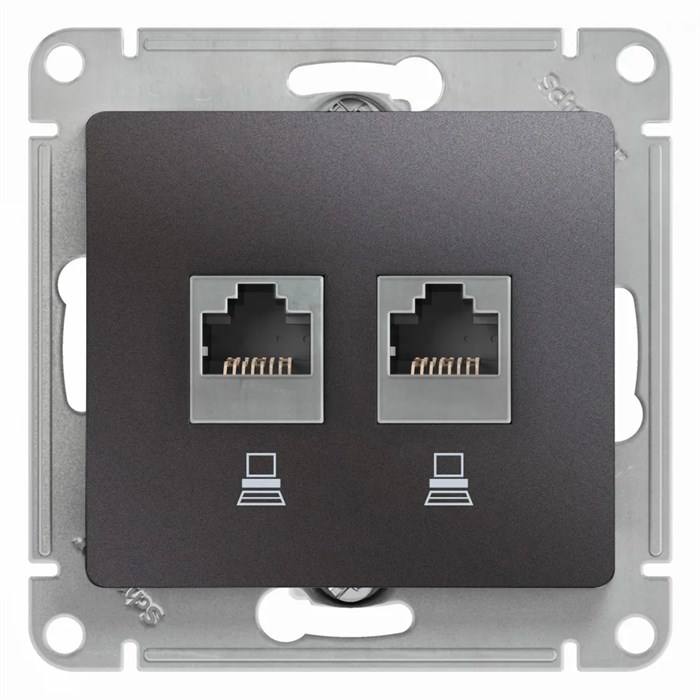 GLOSSA РОЗЕТКА двойная компьютерная RJ45+RJ45 кат. 5e, механизм, ГРАФИТ GSL001385KK - фото 11013