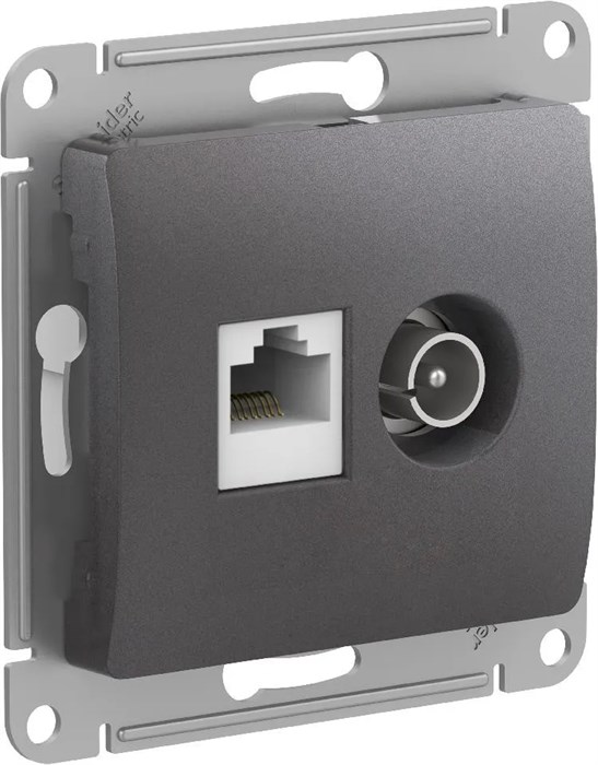 GLOSSA РОЗЕТКА двойная ТВ + компьютерная RJ45 кат. 5e, механизм, ГРАФИТ GSL001389 - фото 11017
