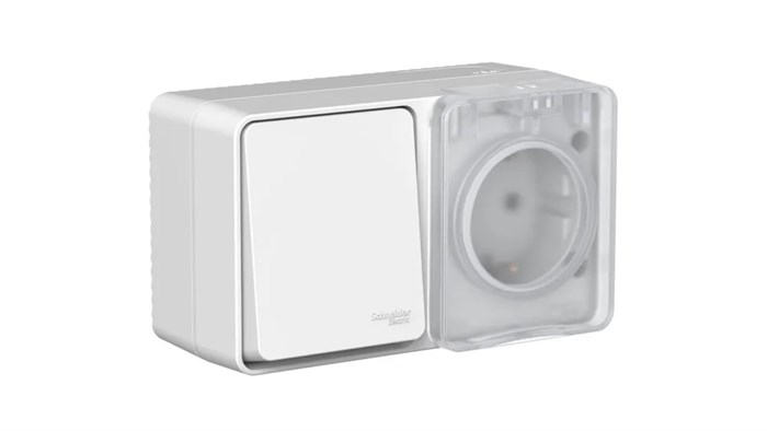 ATLASDESIGN PROFI IP54 О/У БЛОК: РОЗЕТКА с заземл. со шт., 16А, ВЫКЛЮЧАТЕЛЬ 1-клав., 10АХ, СЕРЫЙ ATN543070 - фото 11941