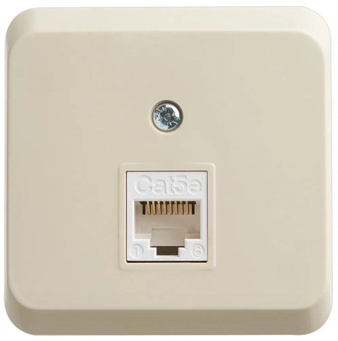 ЭТЮД О/У РОЗЕТКА компьютерная RJ45, кат.5е, КРЕМОВЫЙ KOMA-001K - фото 13685
