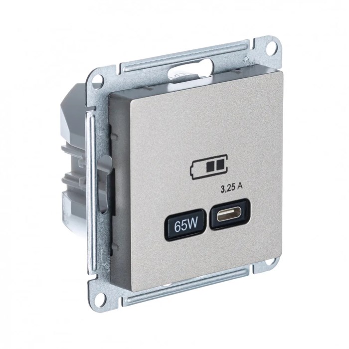 ATLASDESIGN USB РОЗЕТКА тип-С 65Вт высокоскор.заряд. QC, PD, механизм, ШАМПАНЬ ATN000527 - фото 1514