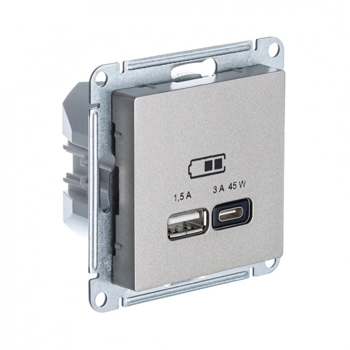 ATLASDESIGN USB РОЗЕТКА A + тип-C 45Вт высокоскор.заряд. QC, PD, механизм, ШАМПАНЬ ATN000529 - фото 1523