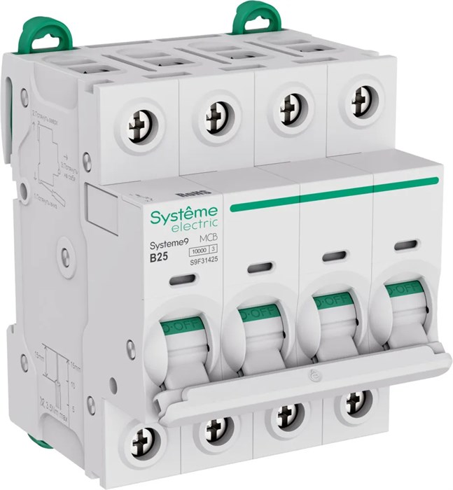 Systeme9 Автоматический выключатель (АВ) B 25A 4P 10kA 400В S9F31425 - фото 16856