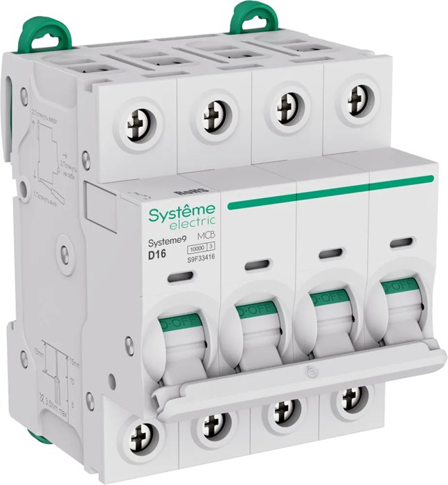 Systeme9 Автоматический выключатель (АВ) D 16A 4P 10kA 400В S9F33416 - фото 17076