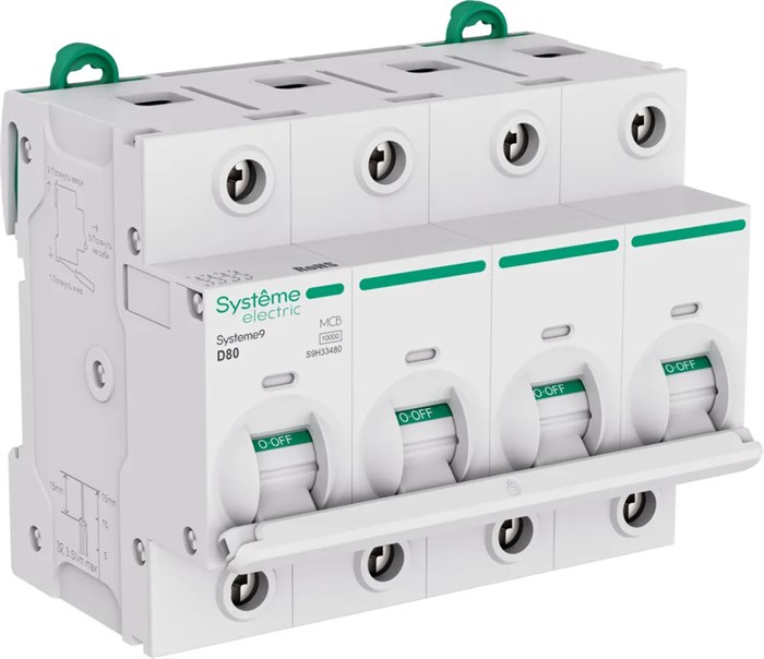 Systeme9 Автоматический выключатель (АВ) 27мм D 80A 4P 10 kA 400В S9H33480 - фото 17180