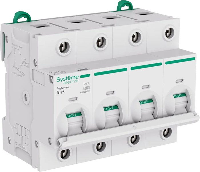 Systeme9 Автоматический выключатель (АВ) 27мм D 125A 4P 10 kA 400В S9H33492 - фото 17184