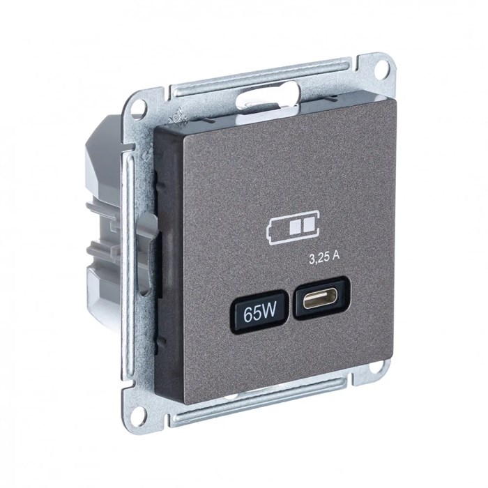 ATLASDESIGN USB РОЗЕТКА тип-С 65Вт высокоскор.заряд. QC, PD, механизм, МОККО ATN000627 - фото 1828