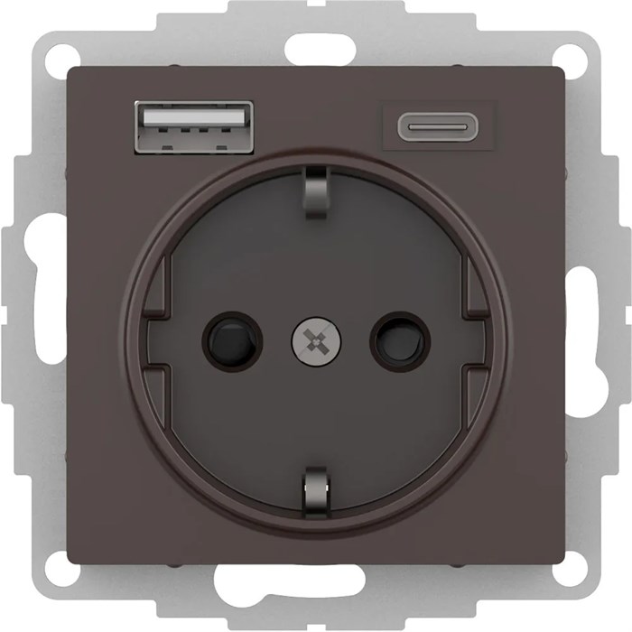 ATLASDESIGN РОЗЕТКА 16А c 2 USB A+C, 5В/2,4А/3,0А, 2х5В/1,5А, механизм, МОККО ATN000632 - фото 1849