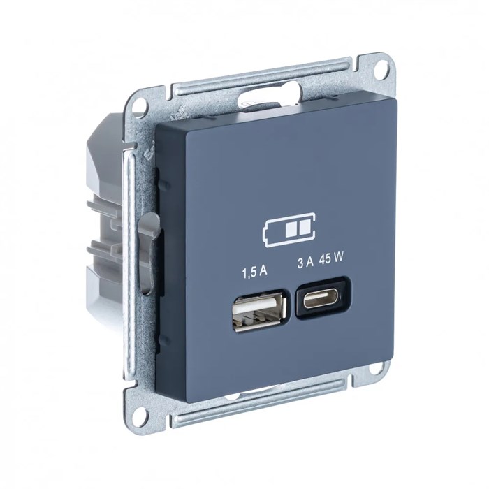 ATLASDESIGN USB РОЗЕТКА A + тип-C 45Вт высокоскор.заряд. QC, PD, механизм, ГРИФЕЛЬ ATN000729 - фото 2141