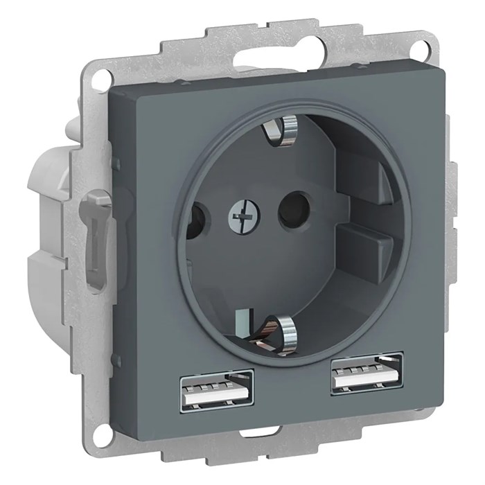 ATLASDESIGN РОЗЕТКА 16А c 2 USB A+A, 5В/2,4А, 2х5В/1,2А, механизм, ГРИФЕЛЬ ATN000730 - фото 2145