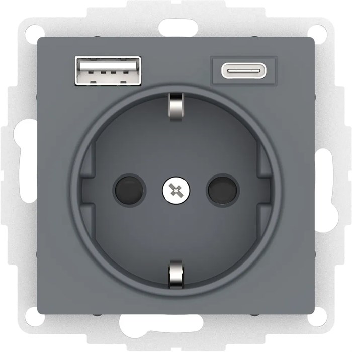 ATLASDESIGN РОЗЕТКА 16А c 2 USB A+C, 5В/2,4А/3,0А, 2х5В/1,5А, механизм, ГРИФЕЛЬ ATN000732 - фото 2159