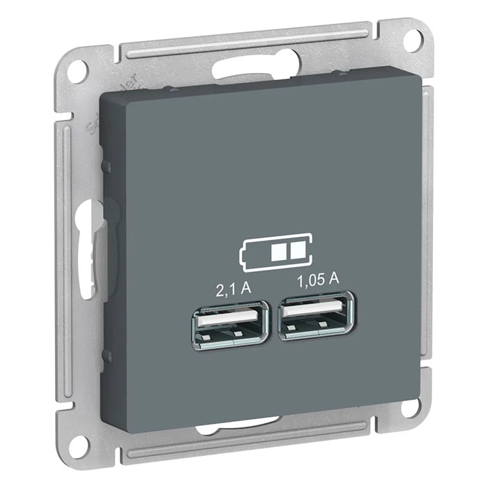 ATLASDESIGN USB РОЗЕТКА A+A, 5В/2,1А, 2х5В/1,05А, механизм, ГРИФЕЛЬ ATN000733 - фото 2163
