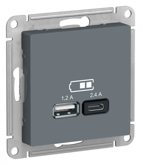 ATLASDESIGN USB РОЗЕТКА А+С, 5В/2,4А, 2х5В/1,2А, механизм, ГРИФЕЛЬ ATN000739 - фото 2172