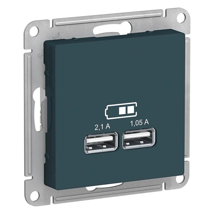 ATLASDESIGN USB РОЗЕТКА A+A, 5В/2,1А, 2х5В/1,05А, механизм, ИЗУМРУД ATN000833 - фото 2500