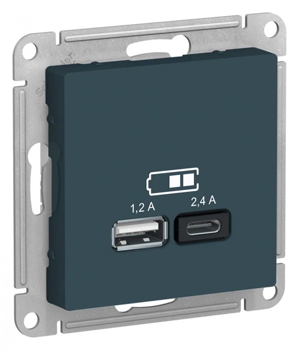 ATLASDESIGN USB РОЗЕТКА А+С, 5В/2,4А, 2х5В/1,2А, механизм, ИЗУМРУД ATN000839 - фото 2508