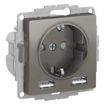 ATLASDESIGN РОЗЕТКА 16А c 2 USB A+A, 5В/2,4А, 2х5В/1,2А, механизм, СТАЛЬ ATN000930 - фото 2773