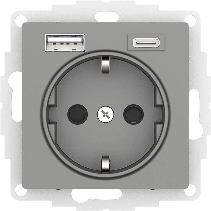 ATLASDESIGN РОЗЕТКА 16А c 2 USB A+C, 5В/2,4А/3,0А, 2х5В/1,5А, механизм, СТАЛЬ ATN000932 - фото 2781