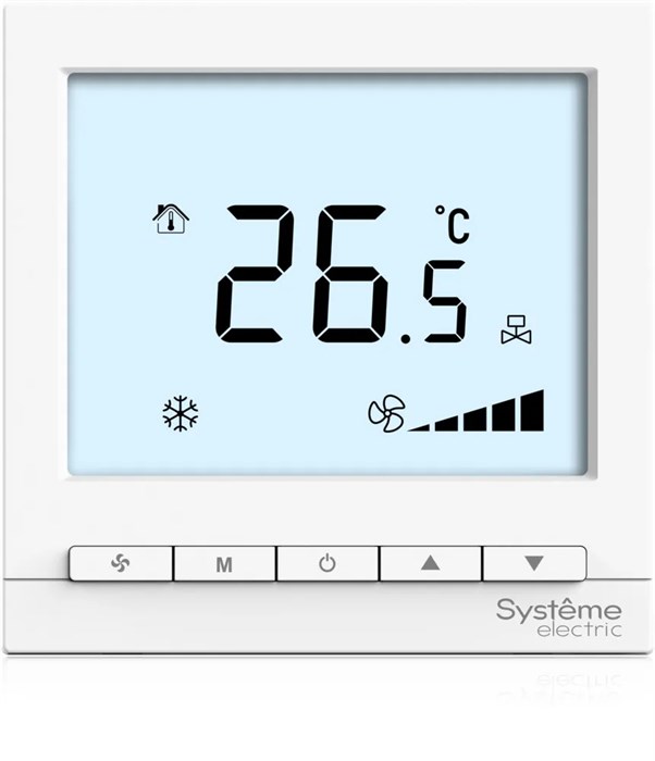 Термостат комнатный цифровой, для 2тр 3ск FCU и 2-поз.клап, 1UI 4DO Modbus бел ~230В BS RTF2IML - фото 28198