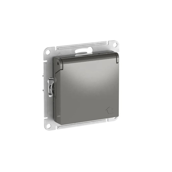 ATLASDESIGN РОЗЕТКА с заземлением со шторками с крышкой,16А,IP20, мех.,быстрозажим. клем., СТАЛЬ ATN000946S - фото 2855