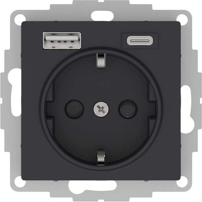 ATLASDESIGN РОЗЕТКА 16А c 2 USB A+С, 5В/2,4А/3,0А, 2х5В/1,5А, механизм, КАРБОН ATN001032 - фото 3100