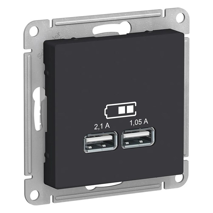 ATLASDESIGN USB РОЗЕТКА A+A, 5В/2,1А, 2х5В/1,05А, механизм, КАРБОН ATN001033 - фото 3105