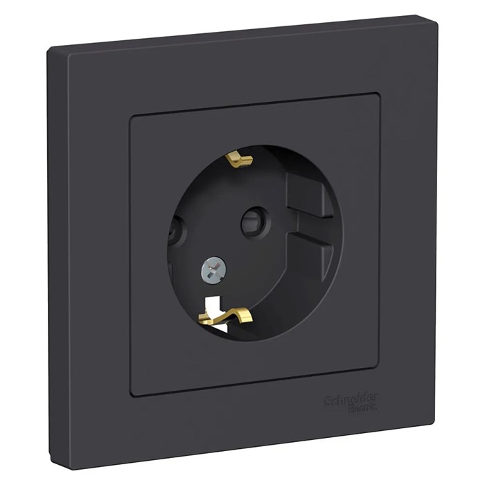 ATLASDESIGN РОЗЕТКА с заземлением со шторками, 16А, в сборе, КАРБОН ATN001044 - фото 3150