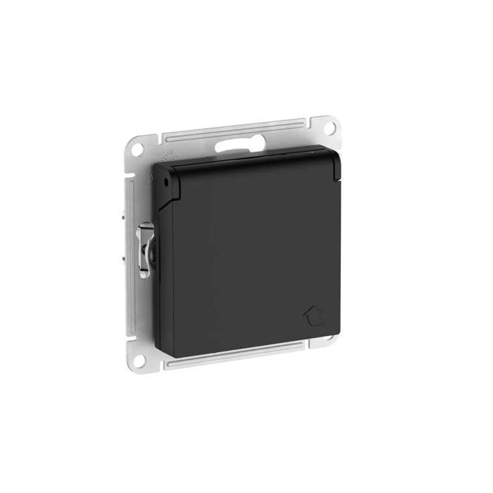 ATLASDESIGN РОЗЕТКА с заземлением со шторками с крышкой,16А,IP20, мех.,быстрозажим. клем., КАРБОН ATN001046S - фото 3186