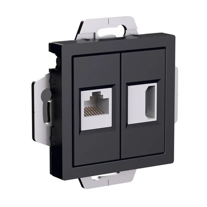 ATLASDESIGN РОЗЕТКА двойная HDMI+RJ45, кат. 5е, механизм, КАРБОН ATN001082 - фото 3279