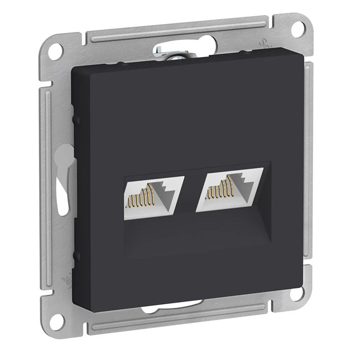 ATLASDESIGN РОЗЕТКА двойная компьютерная RJ45+RJ45 кат. 5e, механизм, КАРБОН ATN001085 - фото 3290