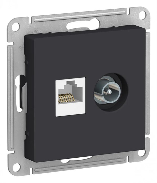ATLASDESIGN РОЗЕТКА двойная ТВ + компьютерная RJ45 кат. 5e, механизм, КАРБОН ATN001089 - фото 3305