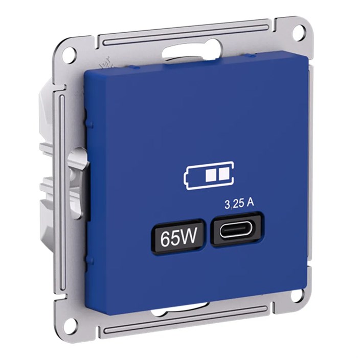 ATLASDESIGN USB РОЗЕТКА тип-C 65Вт высокоскор.заряд. QC, PD, механизм, АКВАМАРИН ATN001127 - фото 3429