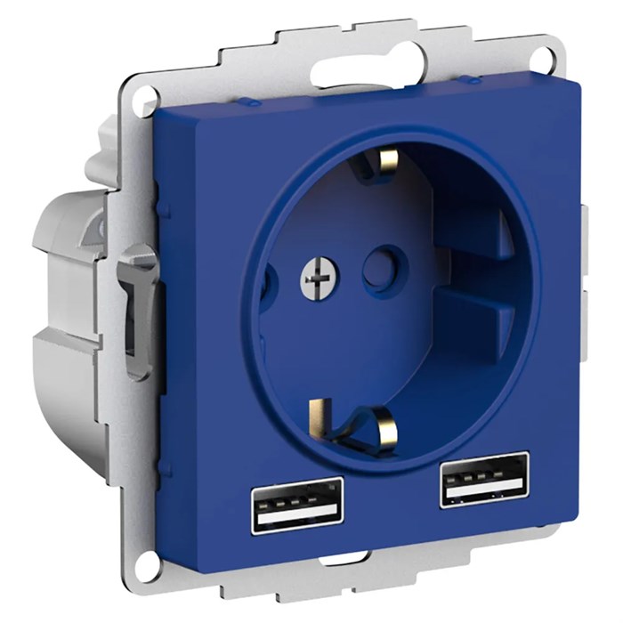 ATLASDESIGN РОЗЕТКА 16А c 2 USB A+A, 5В/2,4А, 2х5В/1,2А, механизм, АКВАМАРИН ATN001130 - фото 3443