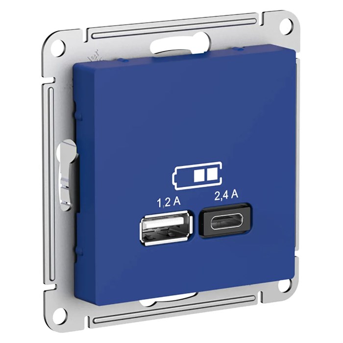 ATLASDESIGN USB РОЗЕТКА А+С, 5В/2,4А, 2х5В/1,2А, механизм, АКВАМАРИН ATN001139 - фото 3466