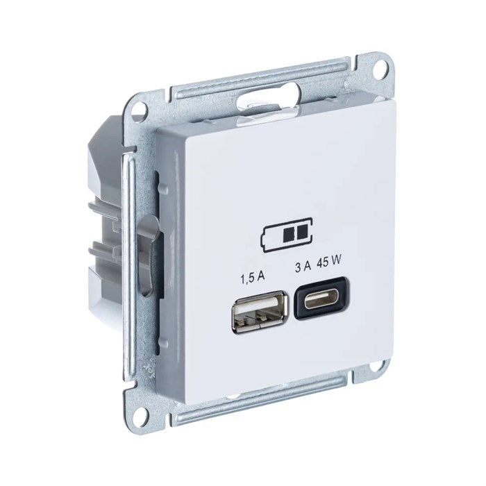 ATLASDESIGN USB РОЗЕТКА A + тип-C 45Вт высокоскор.заряд. QC, PD, механизм, ЛОТОС ATN001329 - фото 4065