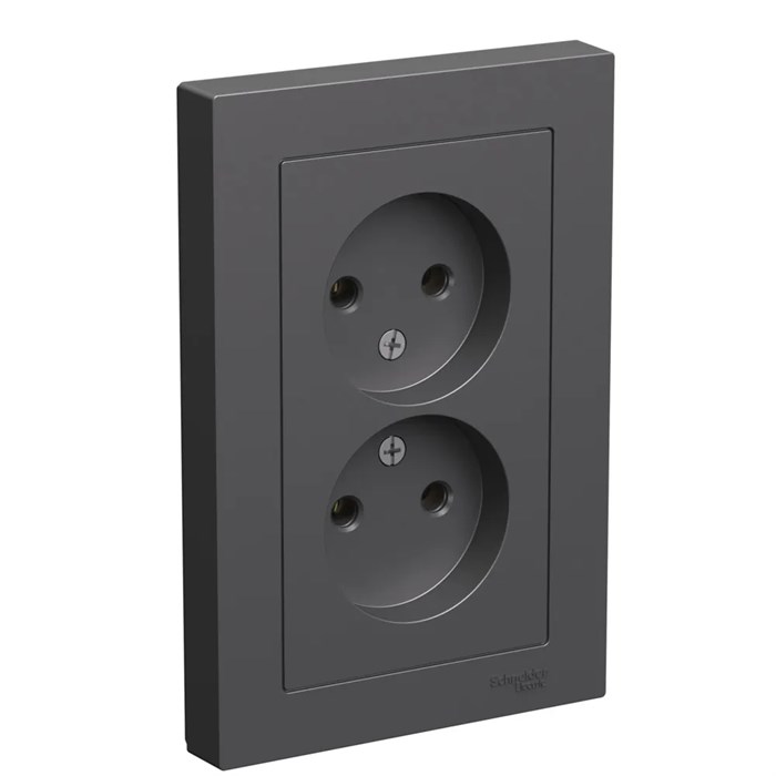 ATLASDESIGN РОЗЕТКА двойная без заземления, 16А, в сборе, БАЗАЛЬТ ATN001420 - фото 4264