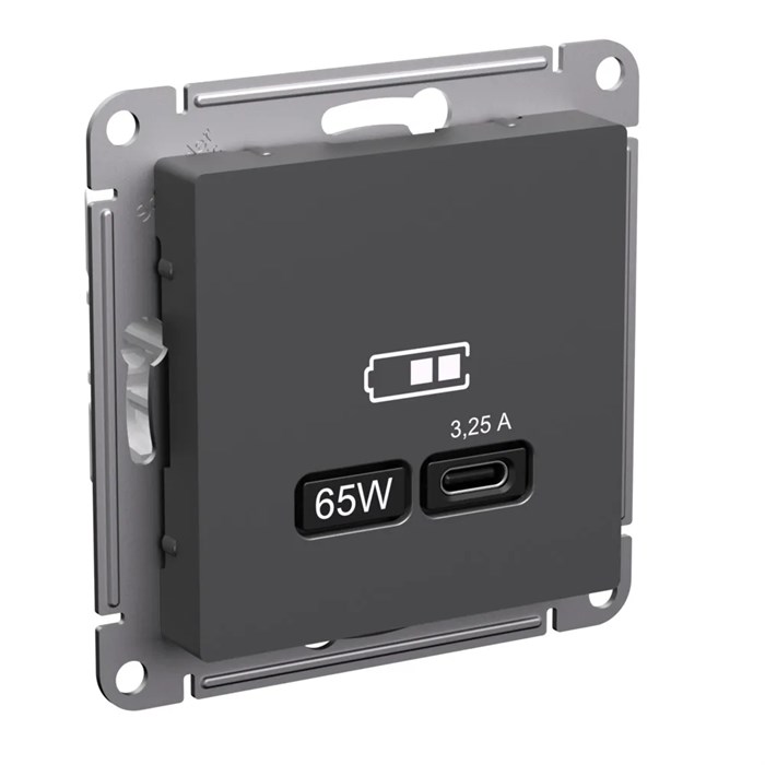 ATLASDESIGN USB РОЗЕТКА тип-С 65Вт высокоскор.заряд. QC, PD, механизм, БАЗАЛЬТ ATN001427 - фото 4290