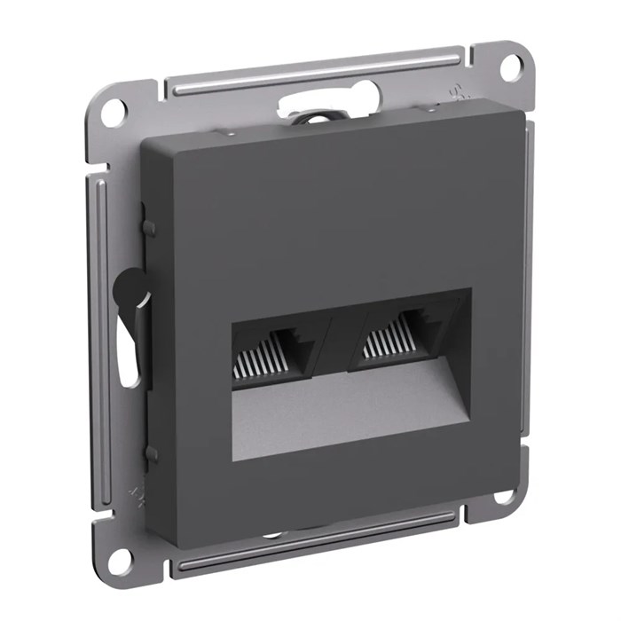 ATLASDESIGN РОЗЕТКА двойная компьютерная RJ45+RJ45 кат. 5e, механизм, БАЗАЛЬТ ATN001485 - фото 4410
