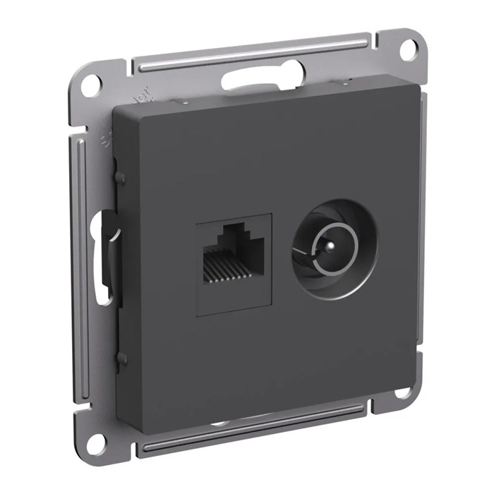 ATLASDESIGN РОЗЕТКА двойная ТВ + компьютерная RJ45 кат. 5e, механизм, БАЗАЛЬТ ATN001489 - фото 4424