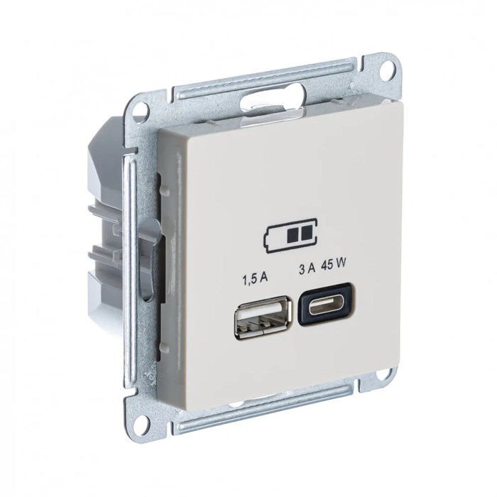 ATLASDESIGN USB РОЗЕТКА A + тип-C 45Вт высокоскор.заряд. QC, PD, механизм, БЕЖЕВЫЙ ATN000229 - фото 504
