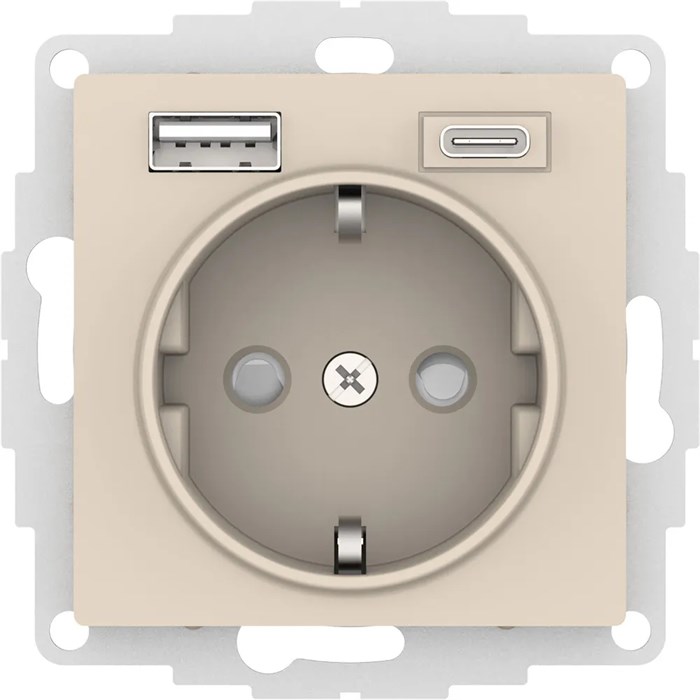 ATLASDESIGN РОЗЕТКА 16А c 2 USB A+C, 5В/2,4А/3,0А, 2х5В/1,5А, механизм, БЕЖЕВЫЙ ATN000232 - фото 523