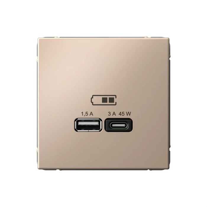 ARTGALLERY USB РОЗЕТКА A + тип-C 45Вт высокоскор.заряд. QC, PD, механизм, ПЕСОЧНЫЙ GAL001229 - фото 7703