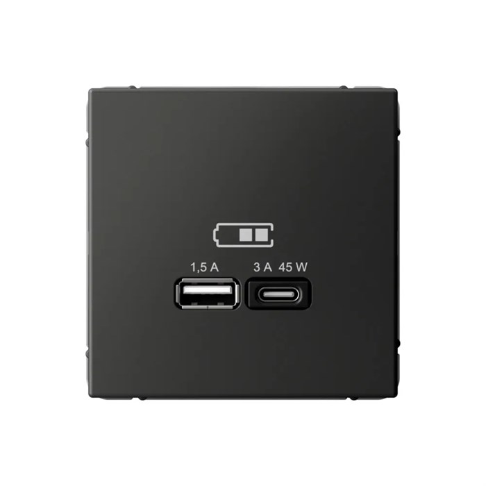 ARTGALLERY USB РОЗЕТКА A + тип-C 45Вт высокоскор.заряд. QC, PD, механизм, БАЗАЛЬТ GAL001429 - фото 7942